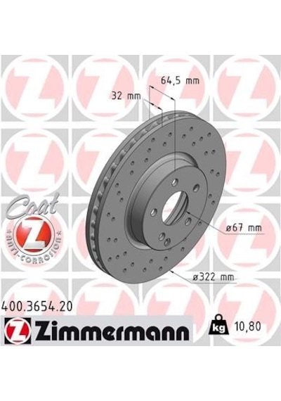 Zımmermann 400.3654.20 Fren Diski Ön Mercedes W204 S204 W212 S212 C207 A207 A2044211012 -