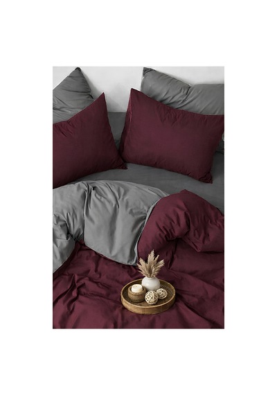 Bordo & Gri Tek Kişilik Nevresim Takımı Modern Minimal Seri Bordo-gri