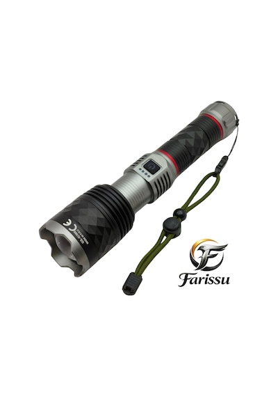 Gold Silver Gs-15900 Profesyonel Şarjlı El Feneri 60w 6000 Lümen - 7000 Mah Zoomlu El Feneri Siyah