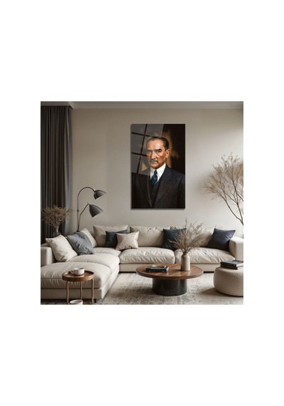 Atatürk Derin Bakışlı Portre Dekoratif Cam Tablo Atatürk Temalı Dekoratif Duvar Tablosu, Salon, Ofis Ve Çalışma Alanı Dekoru,