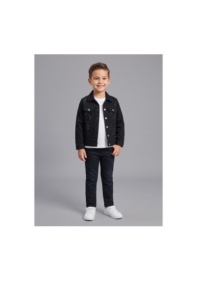 Deniva Kids Unisex Çocuk Siyah Denim Ceket Lazer Kesim Cepli Pamuklu Jean Ceket