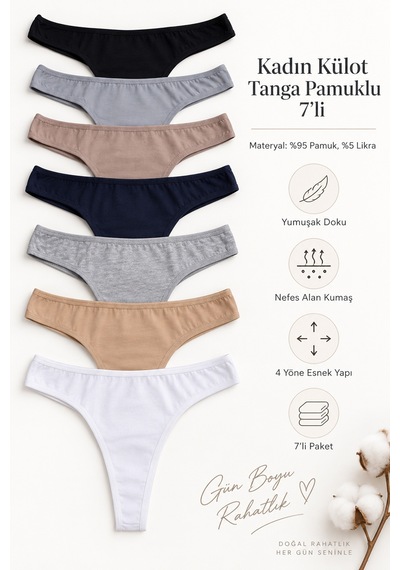 Nicoletta Kadın Külot Tanga String 7 Li Paket Likralı Pamuklu 798112 Çok Renkli