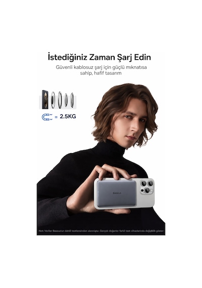 Baseus Picogo 0.3'' Ultra İnce 5000mah Magsafe Kablosuz Powerbank, Siyah Siyh