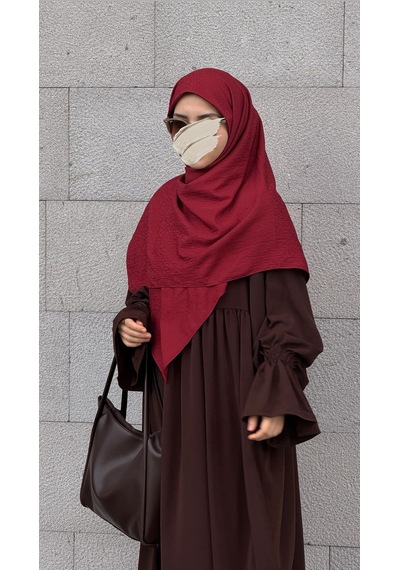 Qalortex Scarf Premium Jakarlı Hüma Büyük Boy Eşarp -bordo