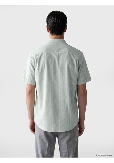 Lcwaıkıkı Classic Yeşil Regular Fit Çizgili Kısa Kollu Erkek Gömlek