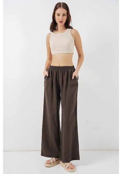 Bigdart Kadın Beli Lastikli Bol Paça Pantolon 30087 - A.kahve