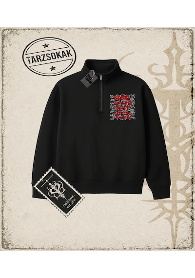 Tarzsokak Gotik & Grunge Streetwear None Of Thıs Shıt Matters Anymore Yarım Fermuarlı Sweatshirt Siyah