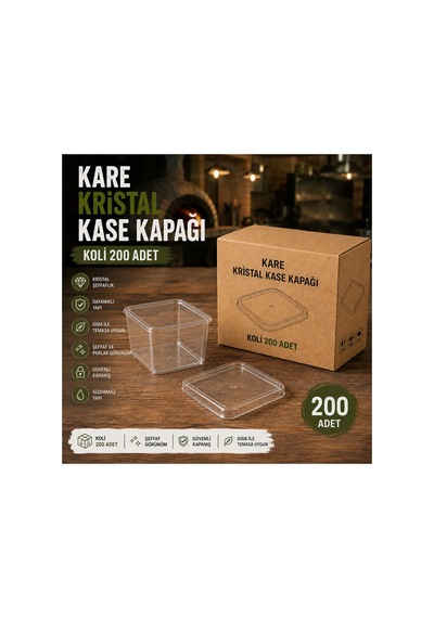 Kare Kristal Kase Kapağı 200 Adet Şeffaf Plastik Kase Kapağı Şeffaf - 917819471 Şeffaf