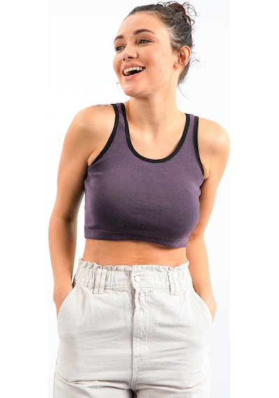 Tommy Life Açık Mor Basic Sıfır Kol Dar Kalıp U Yaka Kadın Crop Top Atlet - 97162 Açık Mor