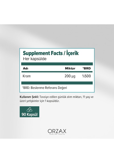 Orzax Ocean Krom Pikolinat 90 Kapsül - 200 Μg Krom İçeren Takviye Edici Gıda