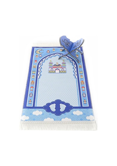 Çocuk Seccadesi Sahra - Mavi 45x82 Cm - 110 Gr - Tesbih Hediyeli Çok Renkli