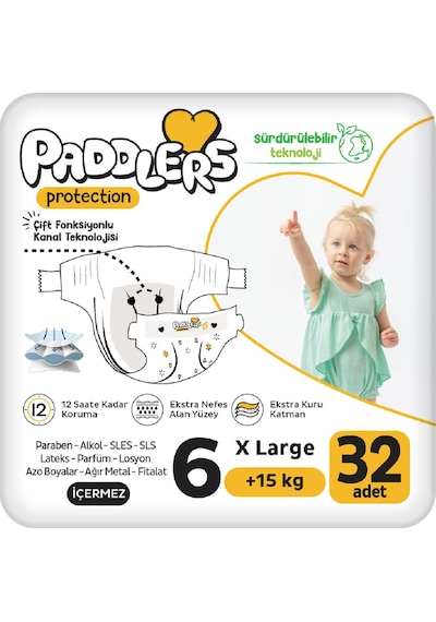 Protection Bebek Bezi 6 Numara X-Large (15+ Kg) 32 Adet – Jumbo Paket, Maksimum Koruma