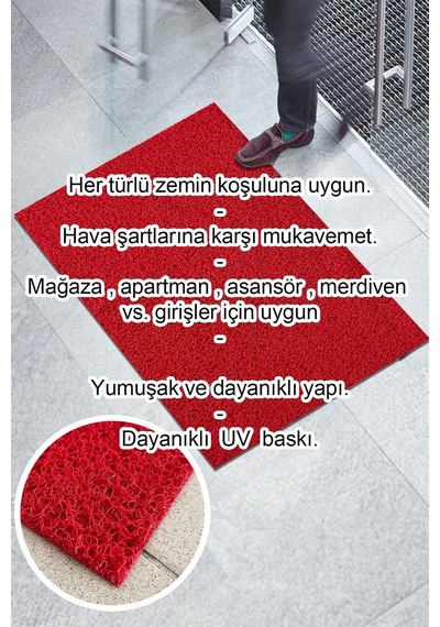 Welcome Yazılı Kırmızı Kıvırcık Paspas Iş Yeri Paspası Apartman Giriş Paspas Su Emici Kaymaz