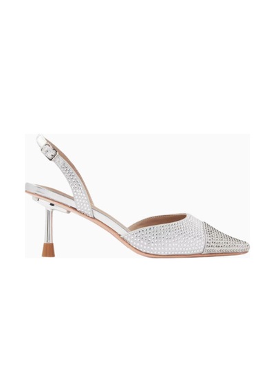 Nicoli Belize 60 Crystal Slingback Pumps, Satin-metallic Leather, 60mm Topuk, El Işçiliği Lüks Tasarım Gümüş