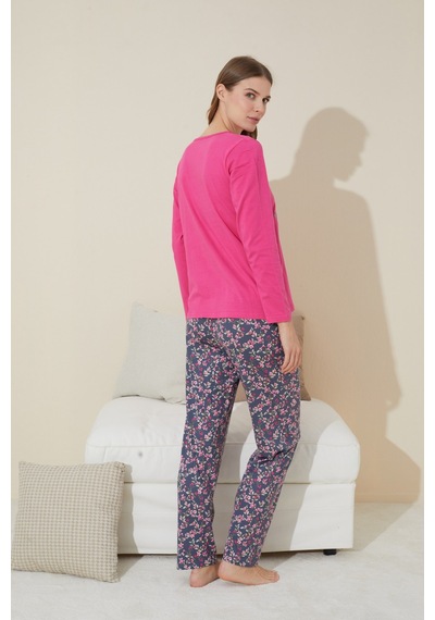Siyah İnci Pamuklu Örme Pijama Takım 24240091 Fuşya