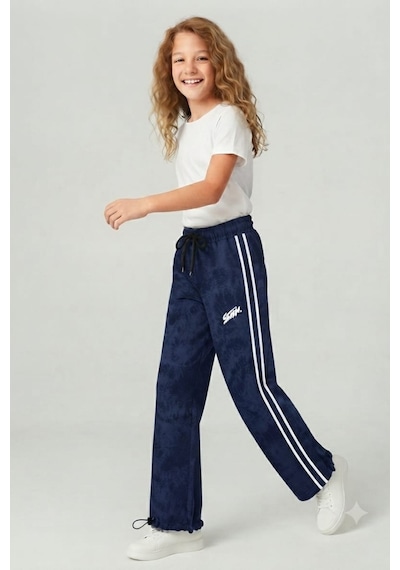 Pina Kids Kız Çocuk Beli İpli Rahat Kesim Paça Ayarlanabilir Lastikli Eşofman Altı Esf7012 Lacivert