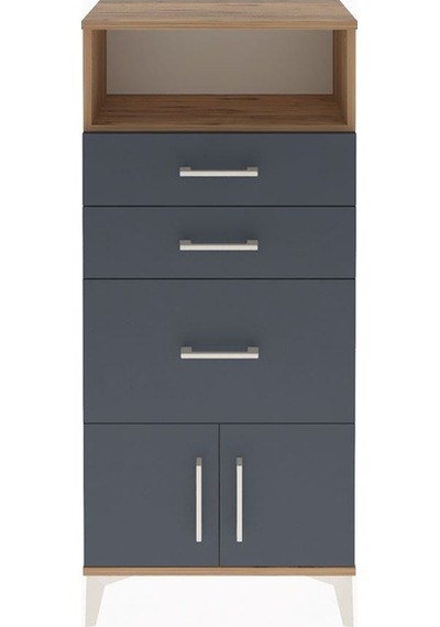 Arges Dolap Tek Raflı 3 Çekmeceli 2 Kapaklı 60x30x134 Çam-antrasit Atlas Çam