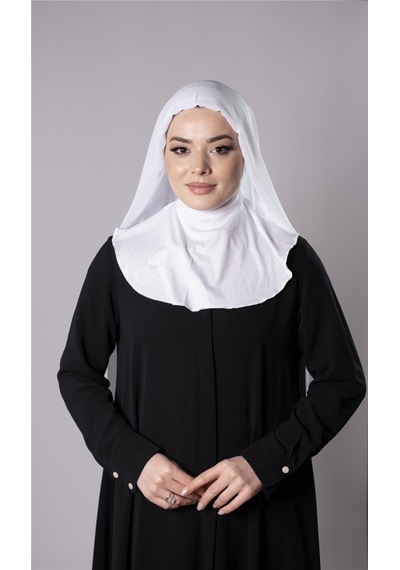Hürrem Bone Beyaz Pratik Hazır Geçmeli Şal Şifon Kumaş Hijab Bone 3009 42