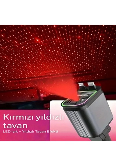 66w Led Işık Yıldızlı Tavan 3.4a Type-c + Araç Usb Çakmaklık Hızlı Şarj Cihazı Tüm Araçlara Uyumlu