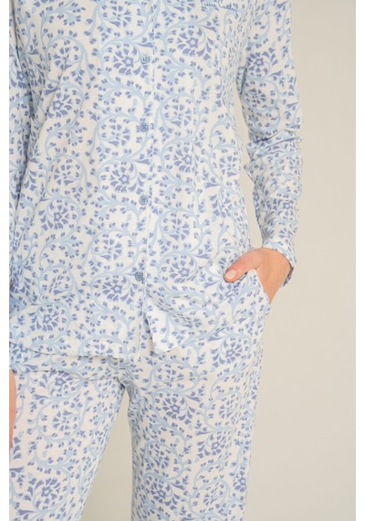 Pierre Cardin Kadın Flowers Mavi Gömlek Pijama Takımı Pc9271-s-v1 Pc9271-s-v1