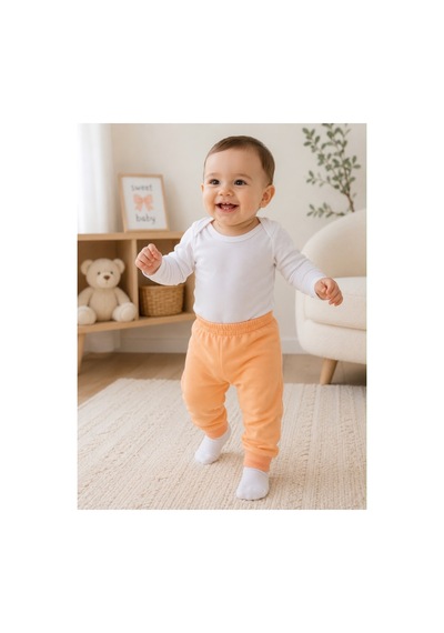 H&c Coolboy H&c %100 Pamuk Penye Bebek Tek Alt Pantalon 0-36 Ay Turuncu