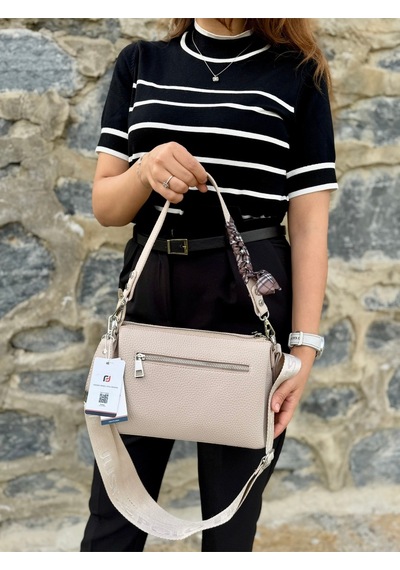 Just Polo Kadın Yeni Sezon Yumuşak Deri Şal Detaylı Ayarlanabilir Askılı Şık El Ve Omuz Çantası Shopper Taş