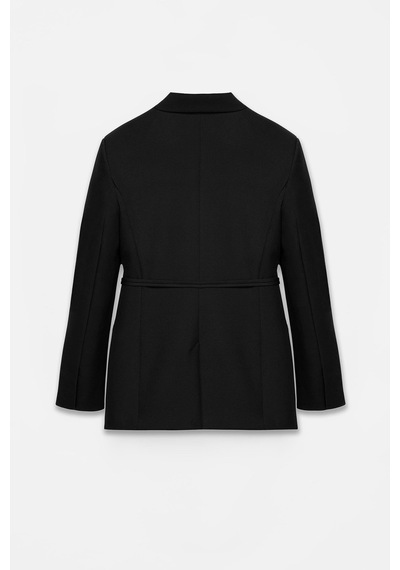 Kadın Siyah Bağcıklı Dokuma Blazer Siyah