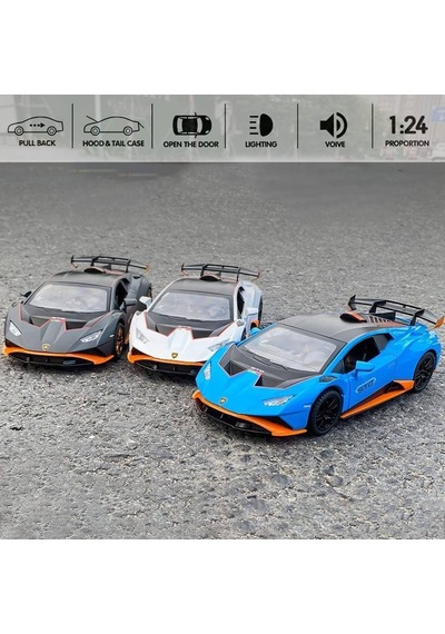 1/24 Ölçek Diecast Metal Lamborghini Huracan Sto Tasarımlı Spor Araba Kapıları Açılan Model Araba