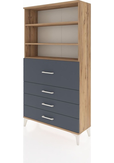 Arges Dolap 3 Raflı 4 Çekmeceli 88x30x163 Çam-antrasit Atlas Çam
