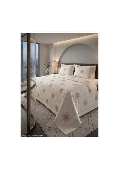 Çift Kişilik Nakışlı Yatak Örtüsü Seti 2 Adet Yastık Kılıfı Dahil 250 X 260 Nakışlı01 Pembe
