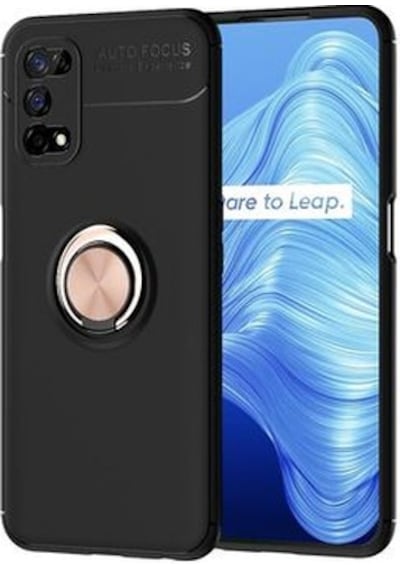 Realme 7 Pro Kılıf Yüzüğü Stant Ve Araç Tutucu Olabilen Şık Esnek Premium Silikon Kapak Ryc/ravel Siyah - Rose Gold