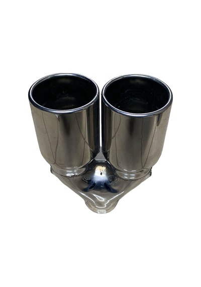 Egzoz Ucu Çift Çıkış 90mm Yuvarlak Düz Ağız, Paslanmaz Krom