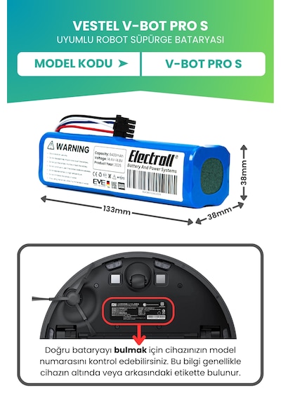 Vestel V-bot Pro S Uyumlu Batarya Ultra Yüksek Kapasite 6400mah