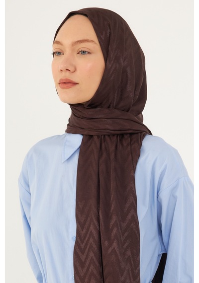 Mirsoy Scarf Zikzak Desen Parlak Jakar Şal - Kahve Kahve