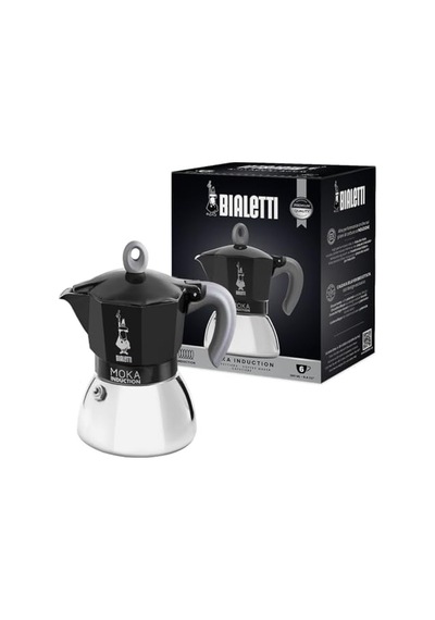 Moka İndüksiyon Siyah: 6 Cups Ocak Üstü Espresso Pişirici - 280ml - Alt Hazne: Dış Paslanmaz Çelik İç Alüminy