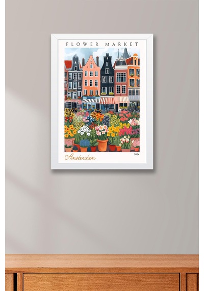 Amsterdam Hollanda Çerçeveli Tablo Seyahat Severlere Salon Ve Ofis İçin Estetik Duvar Dekoru Travel Flower Market