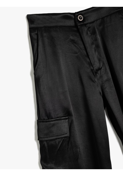Koton Jogger Paraşüt Pantolon Kargo Cepli Viskon Kumaş Siyah 5wkg40015aw Siyah