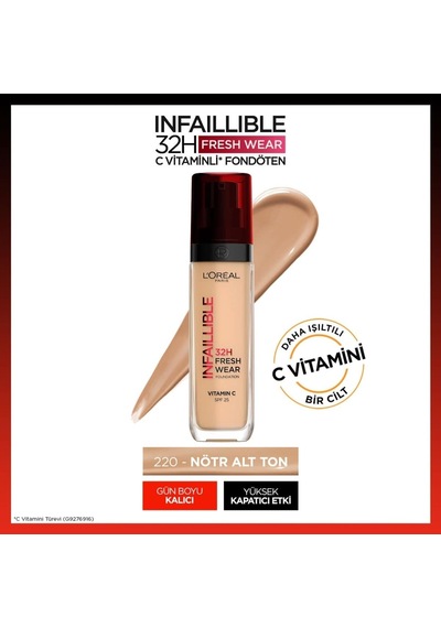 Infaillible 32h Fresh Wear C Vitaminli Fondöten - 220 Sable Sand 30 Ml Belirtilmemiş