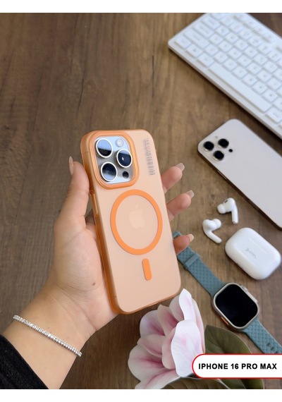 Apple iPhone 16 Pro Max Magsafe Uyumlu Mat Sert Klein Kılıf Turuncu