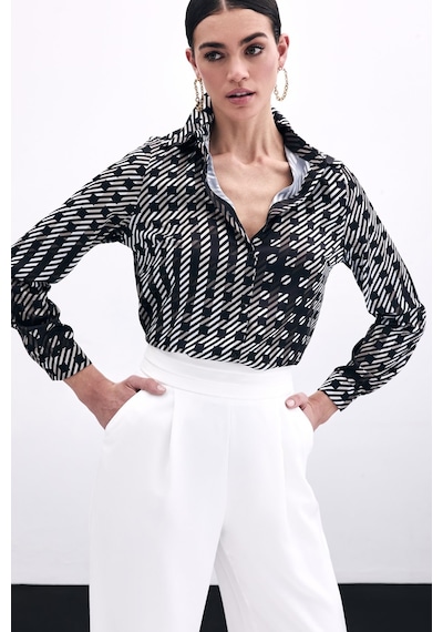 Sateen Kare Desenli Gömlek - Siyah-135967 Siyah