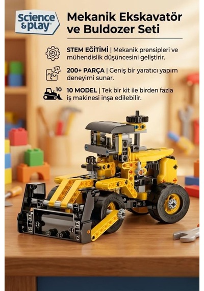 Lisanslı Clemento-ni Mekanik Laboratuvarı Dozer Ve 10 Farklı Model 200+ Parça Yapı Oyuncak Seti