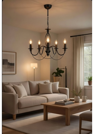 Modern Çakra 5li Siyah E14 Duy Avize, Salon, Oturmaodası, Mağaza, Butik, Cafe, Restorand