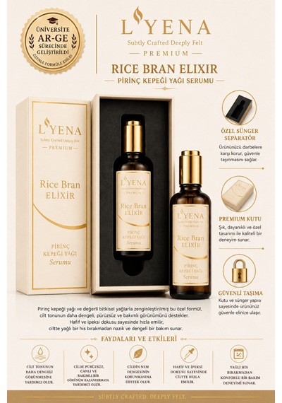 Lyena Premium Rice Bran Elixir Pirinç Kepeği Yağı Cilt Bakım Serumu 50 Ml Pürüzsüz Ve Dengeli Görünüm Destekleyici