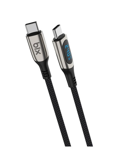 Bxcc243 Type-c To Type-c 240w 480mbps E-marker Çip Dijital Ekran Göstergeli Örgülü Şarj Ve Data Kablosu 1 Metre