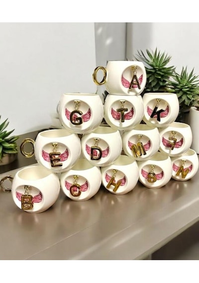 Royking Letter Porselen K Harf Kupa 300 Ml Cmt 011 Pembe - Beyaz