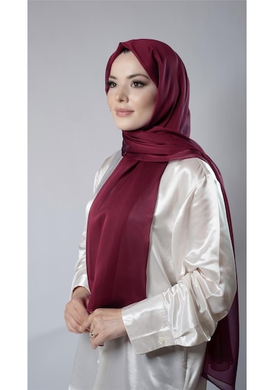 Hürrem Bone Bordo Düz Klasik Şal Şifon Kumaş Janjan Abiye 202108 16 Bordo