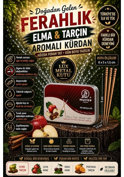 Mucize 2"li Set Elma-tarçın Aromalı Kürdan Metal Kutu Doypak