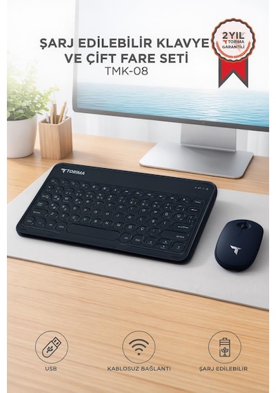 Torima TMK08  Bluetooth Kablosuz Klavye Mouse Seti Optik
