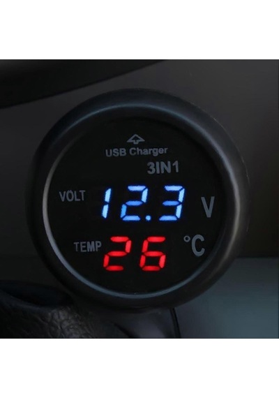 1'de 12v 24v Usb Araç Şarj Cihazı + Led Dijital Voltmetre + Termometre Araç Şarj Cihazı Voltmetre Çakmak Newway