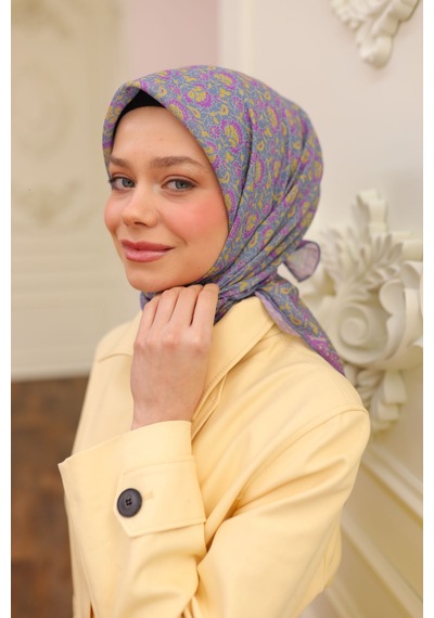 Silk Home Soft Eşarp 73077-03 Leylak, Sarı, Çelik Mavi